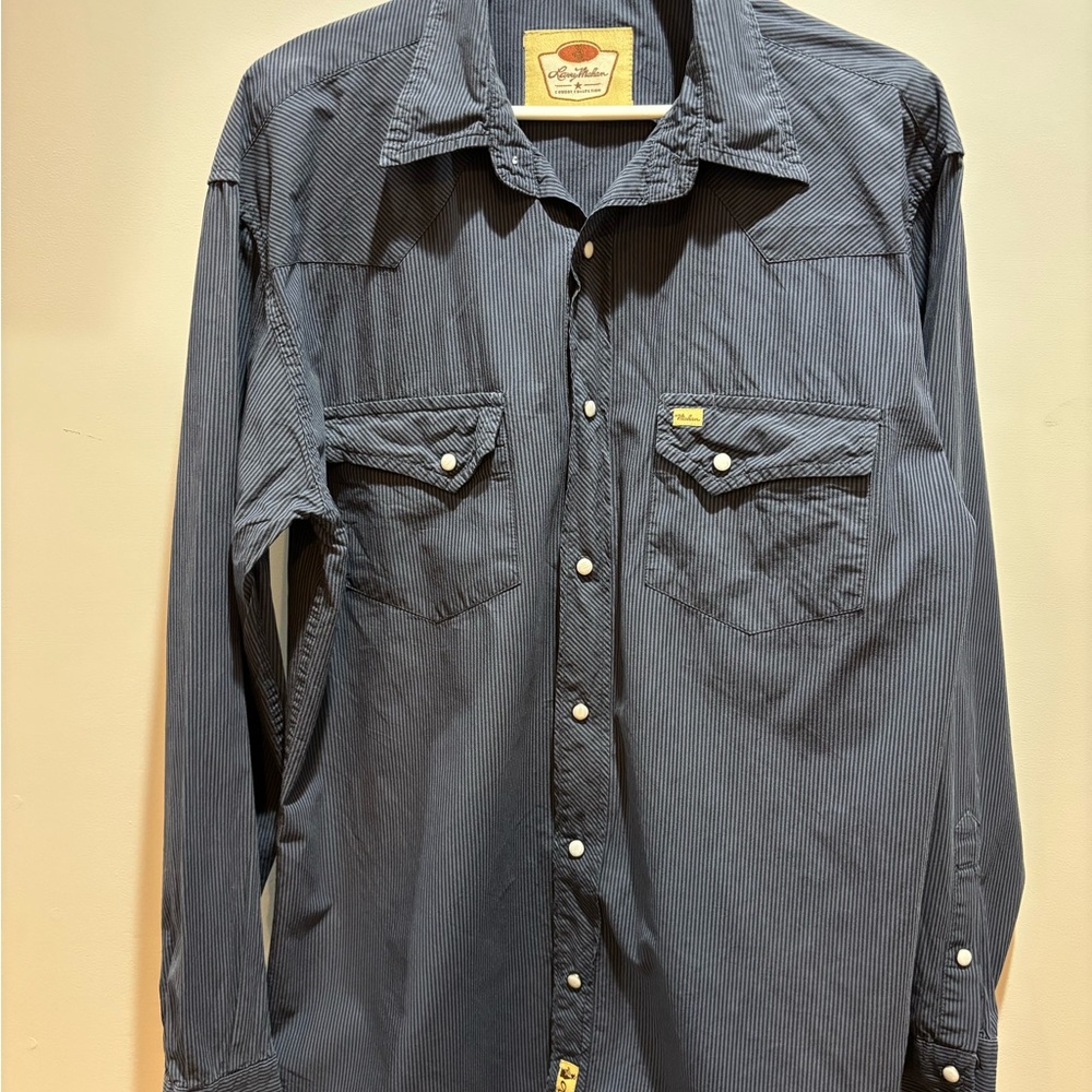 Larry Mahan Men's Blue Striped western pearl snap Shirt